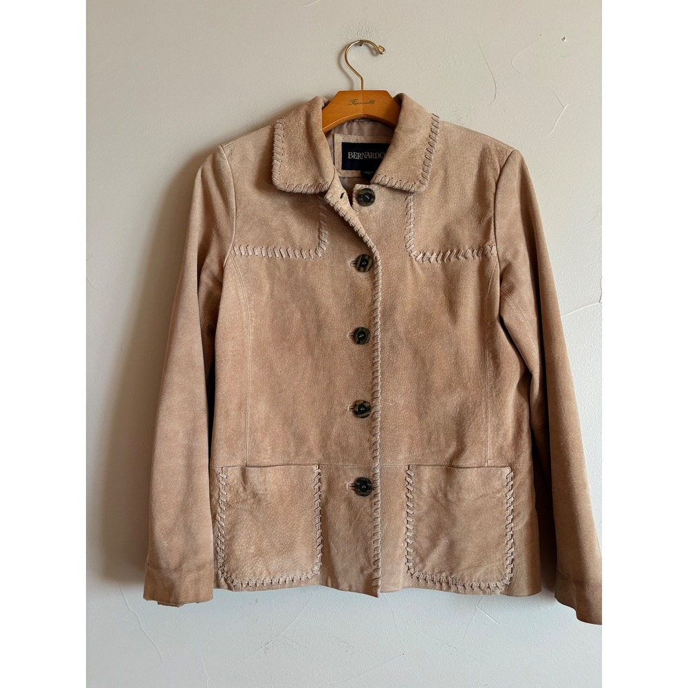 Bernardo Vintage Washable Suede Jacket Tan Whipstitch Boho Western Women Small